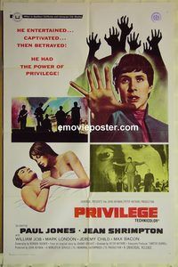 t481 PRIVILEGE one-sheet movie poster '67 rock 'n' roll, Paul Jones
