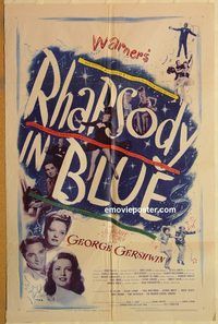 t498 RHAPSODY IN BLUE one-sheet movie poster '45 Robert Alda, Al Jolson