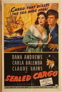 t522 SEALED CARGO one-sheet movie poster '51 Andrews, Claude Rains