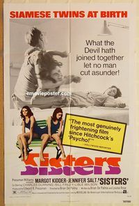 t536 SISTERS one-sheet movie poster '73 Brian De Palma, AIP, Kidder