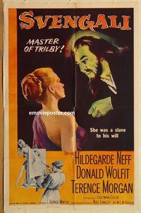 t565 SVENGALI one-sheet movie poster '55 hypnosis, Neff, Wolfit