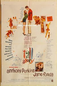 t573 TALL STORY one-sheet movie poster '60 Perkins, Fonda, basketball!