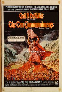 t583 TEN COMMANDMENTS one-sheet movie poster R72 Charlton Heston