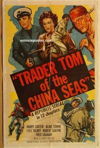 t606 TRADER TOM OF THE CHINA SEAS one-sheet movie poster '54 serial!