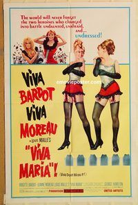 t628 VIVA MARIA style B one-sheet movie poster '66 Brigitte Bardot, Moreau