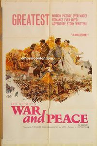 t633 WAR & PEACE one-sheet movie poster '68 Leo Tolstoy classic!