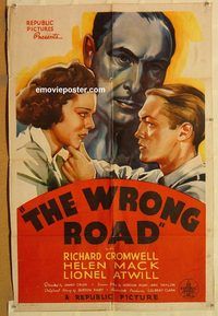 t654 WRONG ROAD one-sheet movie poster '37 Richard Cromwell, Helen Mack