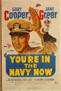 t661 YOU'RE IN THE NAVY NOW one-sheet movie poster '51 Gary Cooper, Greer