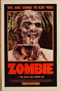 t664 ZOMBIE one-sheet movie poster '79 classic Lucio Fulci horror!