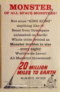 v005 20 MILLION MILES TO EARTH style B one-sheet movie poster '57 Juran