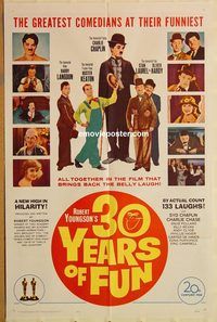 v009 30 YEARS OF FUN one-sheet movie poster '63 Charlie Chaplin, Keaton
