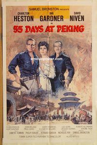 v013 55 DAYS AT PEKING one-sheet movie poster '63 Heston, Gardner, Niven