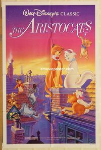 v076 ARISTOCATS one-sheet movie poster R87 Walt Disney feline cartoon!