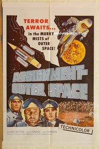 v085 ASSIGNMENT-OUTER SPACE one-sheet movie poster '62 Italian sci-fi!