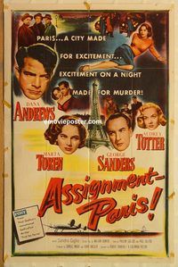 v084 ASSIGNMENT PARIS one-sheet movie poster '52 Dana Andrews, Toren
