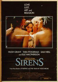 v952 SIRENS Aust one-sheet movie poster '94 Hugh Grant, Elle Macpherson