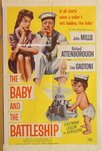 v095 BABY & THE BATTLESHIP one-sheet movie poster '57 Mills, Attenborough
