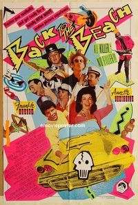 v100 BACK TO THE BEACH one-sheet movie poster '87 Frankie Avalon, Pee-Wee