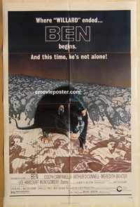 v143 BEN one-sheet movie poster '72 lots of killer rats, Willard 2!