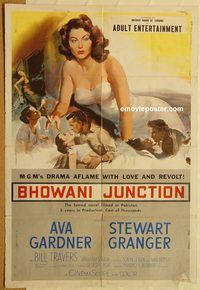 v160 BHOWANI JUNCTION one-sheet movie poster '55 Ava Gardner, Granger
