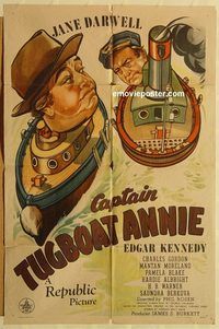 v294 CAPTAIN TUGBOAT ANNIE one-sheet movie poster '45 Jane Darwell, Kennedy