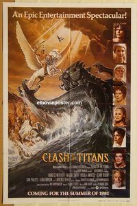 v332 CLASH OF THE TITANS advance one-sheet movie poster '81 Ray Harryhausen