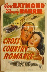 v347 CROSS COUNTRY ROMANCE one-sheet movie poster '40 Raymond, Barrie