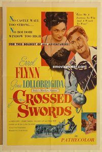 v348 CROSSED SWORDS one-sheet movie poster '53 Flynn, Lollobrigida