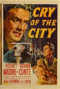 v351 CRY OF THE CITY one-sheet movie poster '48 film noir, Mature, Conte