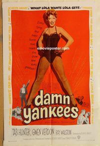 v356 DAMN YANKEES one-sheet movie poster '58 baseball, sexy Gwen Verdon!