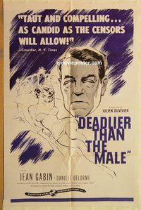 v365 DEADLIER THAN THE MALE one-sheet movie poster '56 Jean Gabin