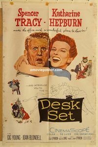 v375 DESK SET one-sheet movie poster '57 Spencer Tracy, Katharine Hepburn