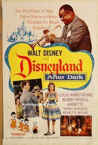 v383 DISNEYLAND AFTER DARK one-sheet movie poster '63 Louis Armstrong!