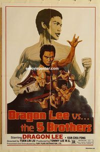 v392 DRAGON LEE VS THE 5 BROTHERS one-sheet movie poster '78 kung fu!
