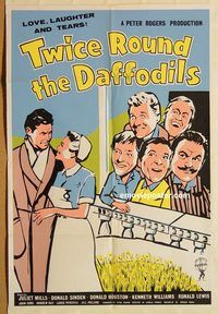 w056 TWICE ROUND THE DAFFODILS English one-sheet movie poster '62 Mills