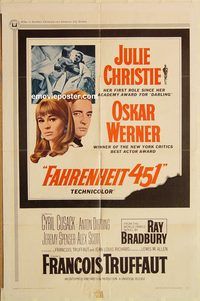 v428 FAHRENHEIT 451 one-sheet movie poster '67 Truffaut, Christie