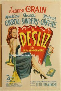 v430 FAN Spanish/US one-sheet movie poster '49 Jeanne Crain, Preminger