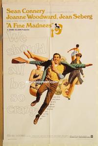 v447 FINE MADNESS one-sheet movie poster '66 Sean Connery, Woodward, Seberg