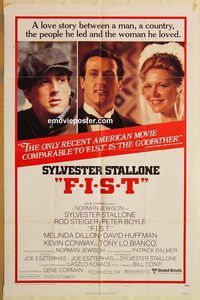 v453 FIST style B one-sheet movie poster '77 Sylvester Stallone, Rod Steiger
