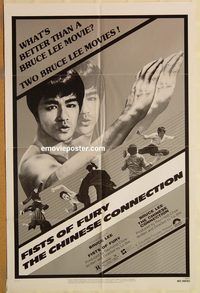 v454 FISTS OF FURY/CHINESE CONNECTION one-sheet movie poster '80 Bruce Lee