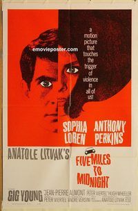 v459 FIVE MILES TO MIDNIGHT one-sheet movie poster '63 Sophia Loren