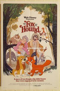 v480 FOX & THE HOUND one-sheet movie poster '81 Walt Disney animals!