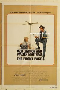 v496 FRONT PAGE one-sheet movie poster '75 Jack Lemmon, Walter Matthau