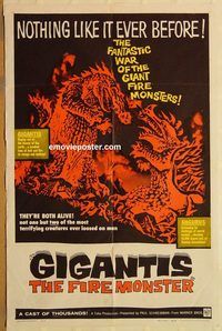 v527 GIGANTIS THE FIRE MONSTER one-sheet movie poster '59 Godzilla!
