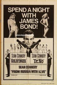 v544 GOLDFINGER/DR NO/FROM RUSSIA WITH LOVE one-sheet movie poster '60s