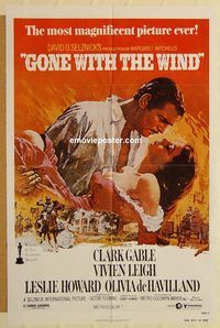 v545 GONE WITH THE WIND one-sheet movie poster R80 Clark Gable, Leigh