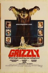 v565 GRIZZLY one-sheet movie poster '76 man-eating grizzly bear horror!