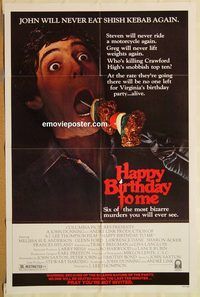 v582 HAPPY BIRTHDAY TO ME one-sheet movie poster '81 gruesome image!