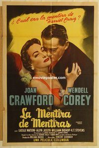 v592 HARRIET CRAIG Spanish/US one-sheet movie poster '50 Joan Crawford, Corey