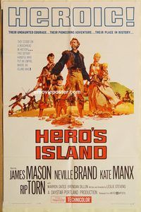 v610 HERO'S ISLAND one-sheet movie poster '62 James Mason, Neville Brand